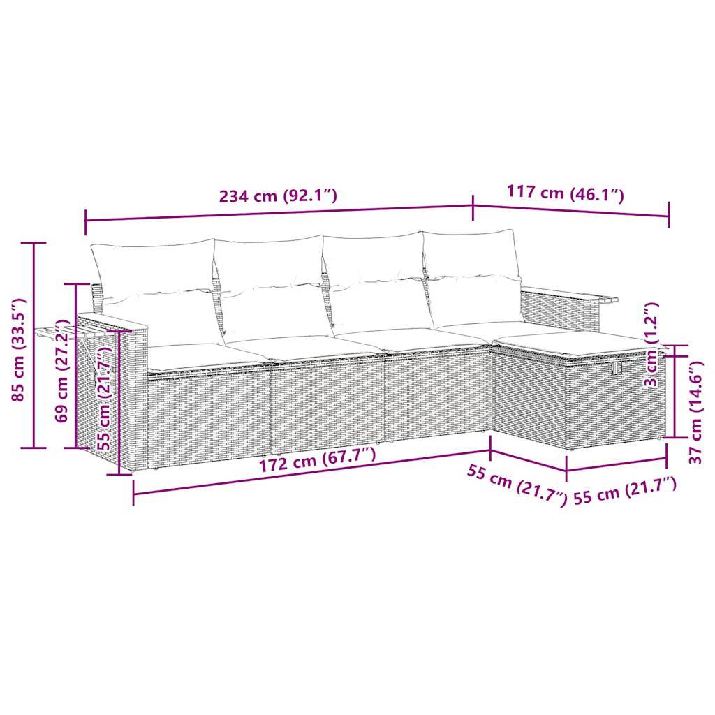 vidaXL 5-tlg. Garten-Sofagarnitur mit Kissen Beige Poly Rattan