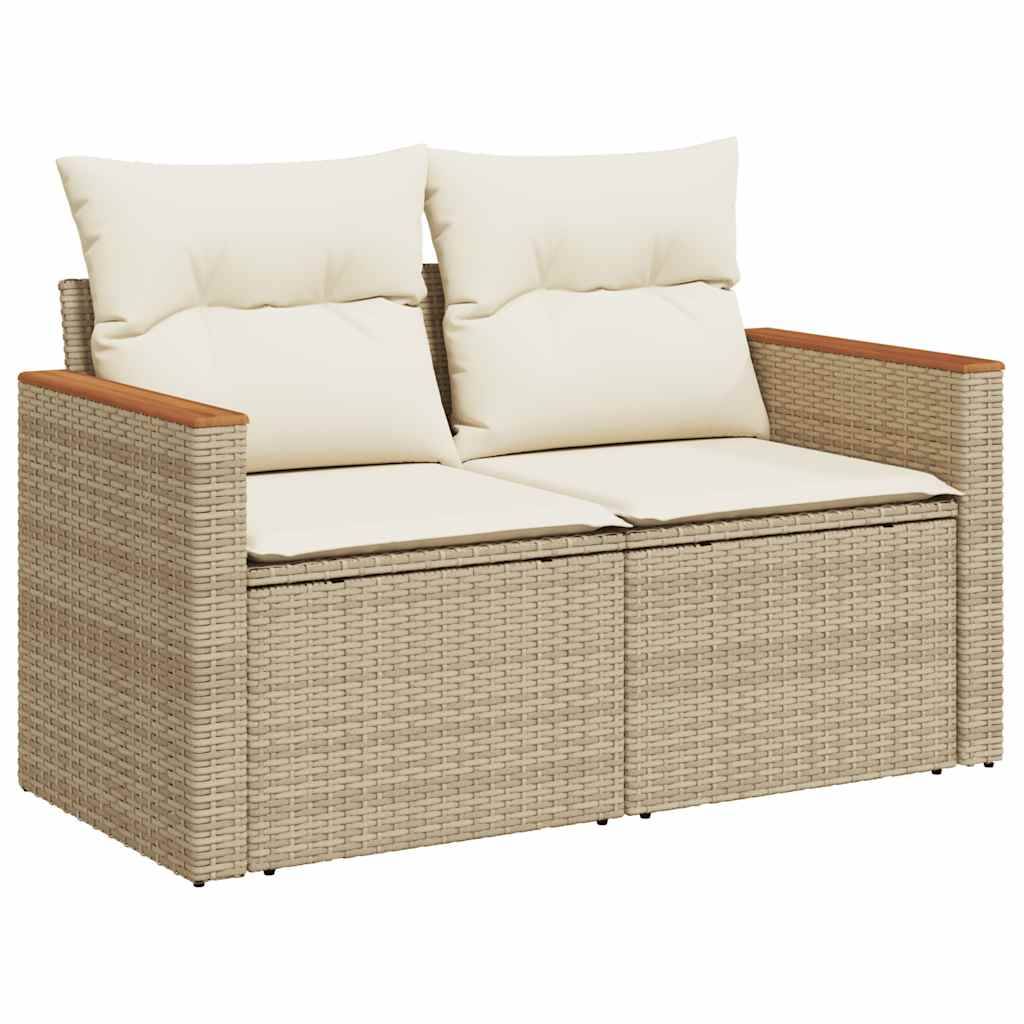 vidaXL 6-tlg. Garten-Sofagarnitur mit Kissen Beige Poly Rattan Akazie