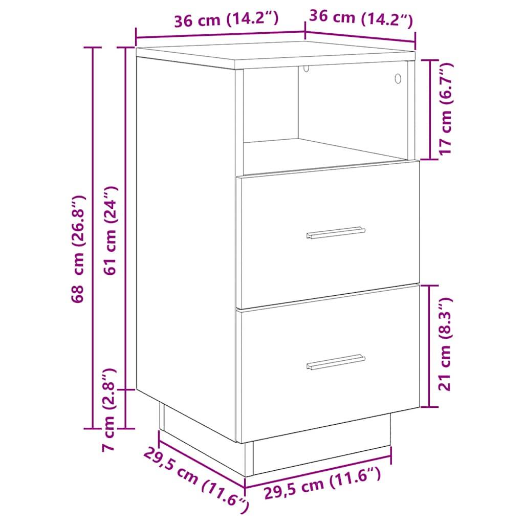 vidaXL Nachttische 2 Stk. mit 2 Schubladen Schwarz 36x36x68 cm