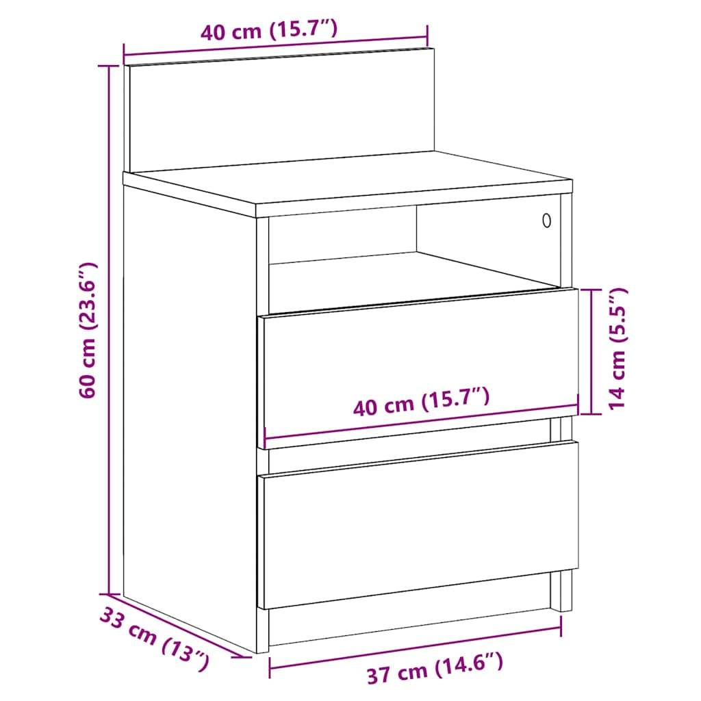 vidaXL Nachttisch mit 2 Schubladen Betongrau 40x33x60 cm