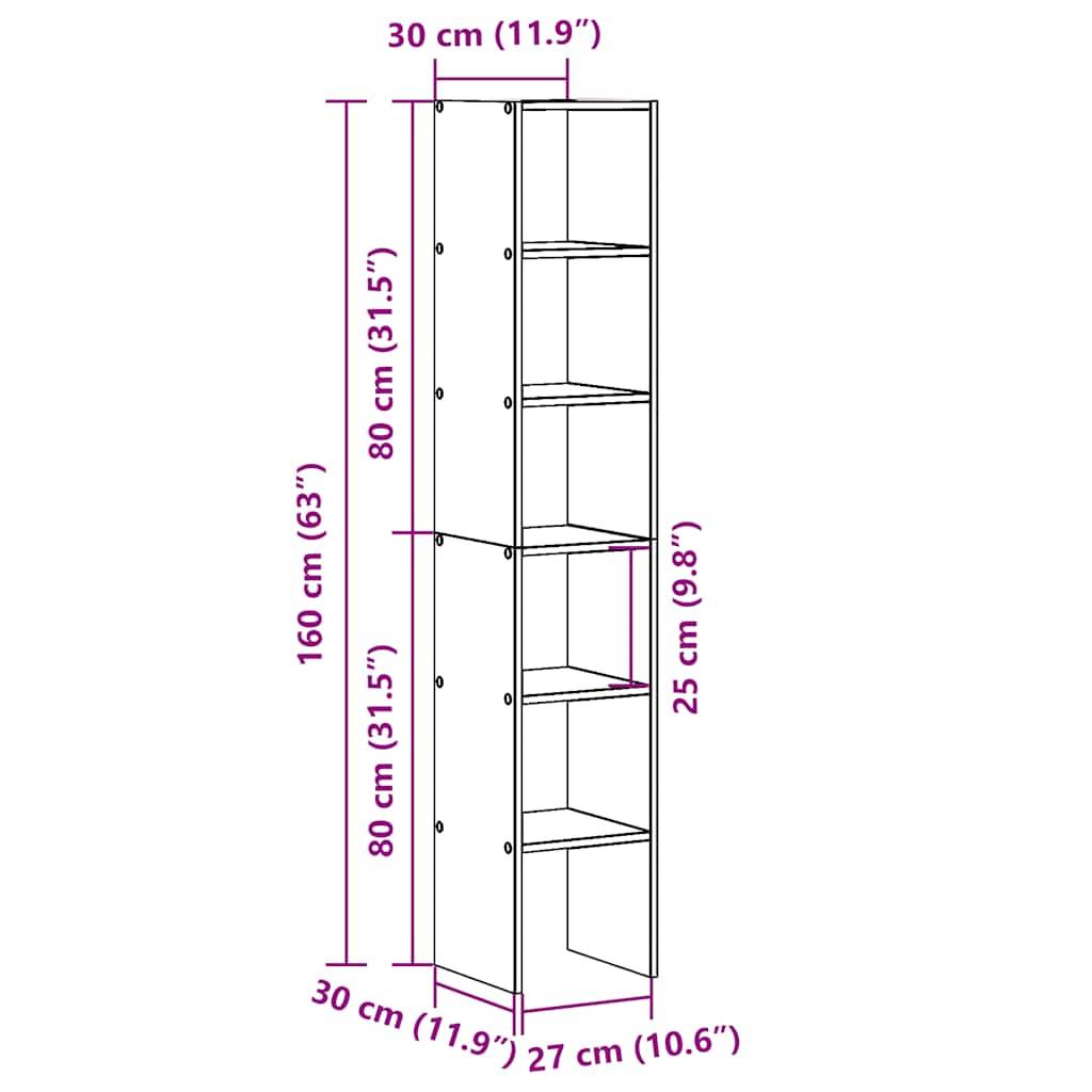 vidaXL Bücherregale 2 Stk. Stapelbar Schwarz Eichen-Optik 30x30x80 cm