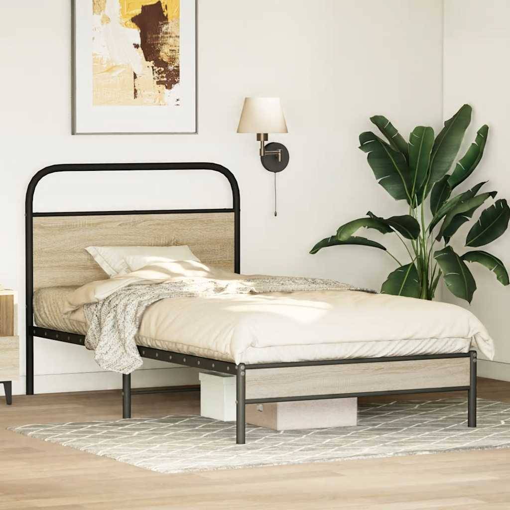 vidaXL Bettgestell ohne Matratze 100x200 cm Räuchereiche Holzwerkstoff