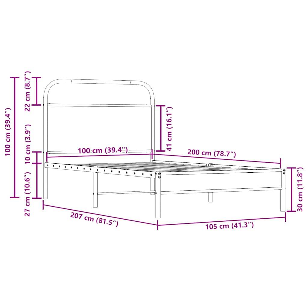 vidaXL Bettgestell ohne Matratze 100x200 cm Räuchereiche Holzwerkstoff