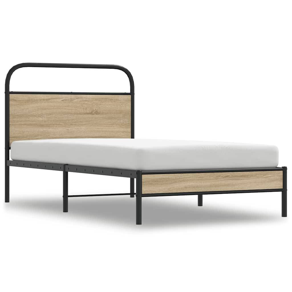 vidaXL Bettgestell ohne Matratze 100x200 cm Räuchereiche Holzwerkstoff