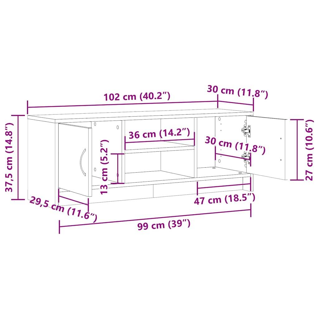 vidaXL TV-Schrank Altholz-Optik 102x30x37,5 cm Holzwerkstoff