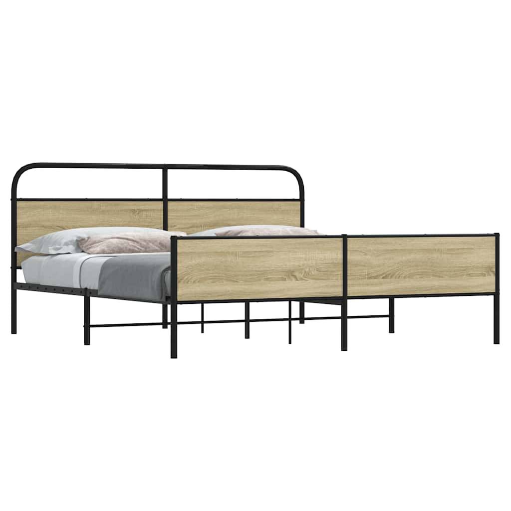 vidaXL Metallbett ohne Matratze Sonoma-Eiche 183x213 cm