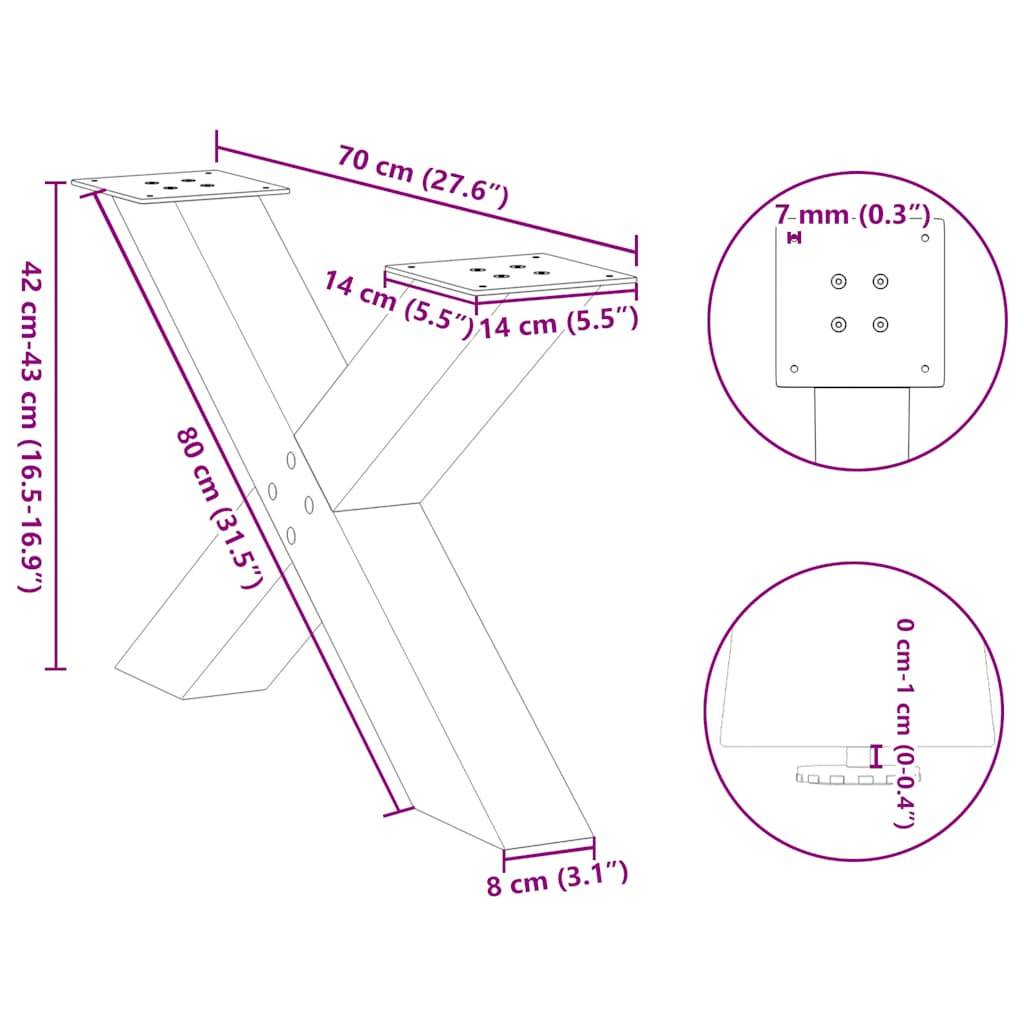 vidaXL Couchtischbeine X-Form 2 Stk. Anthrazit 70x(42-43) cm Stahl