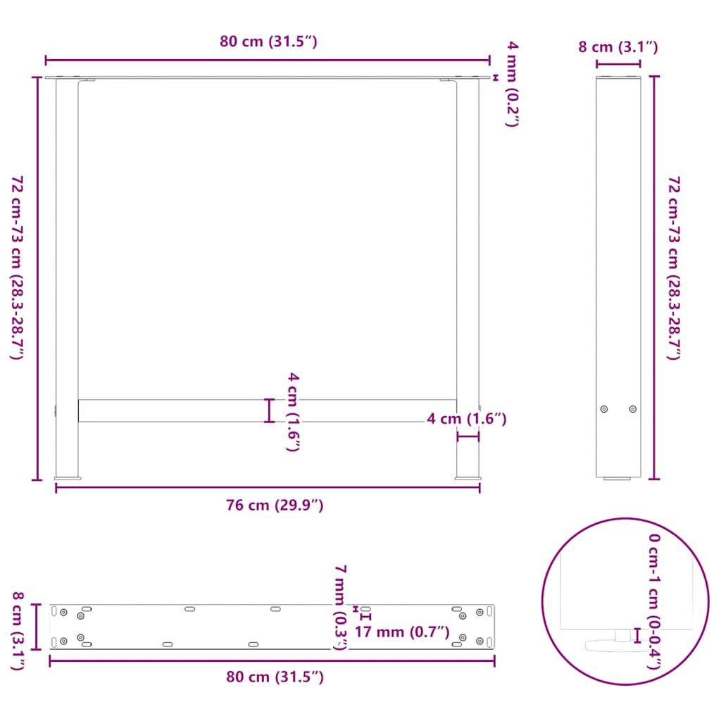 vidaXL Couchtischbeine Anthrazit 2 Stk. 80x(72-73) cm Stahl