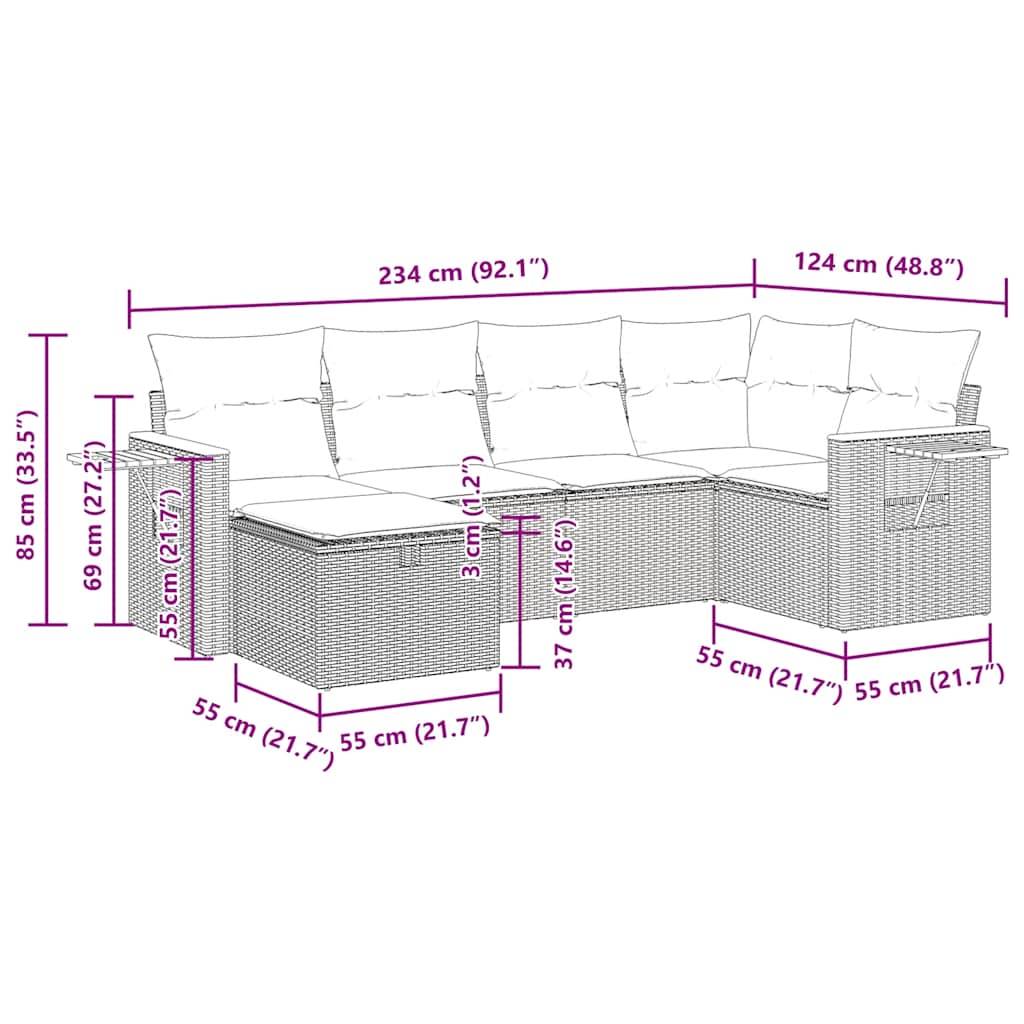 vidaXL 6-tlg. Garten-Sofagarnitur mit Kissen Beige Poly Rattan
