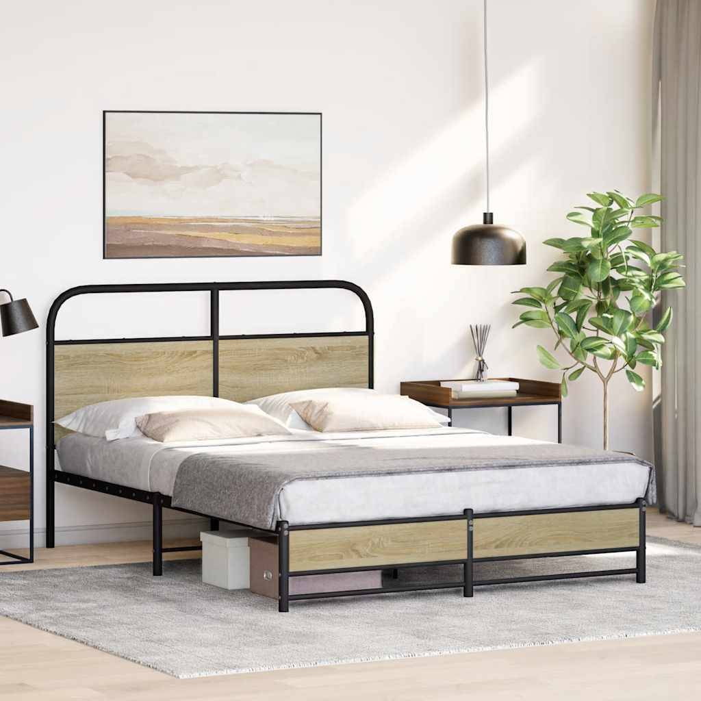 vidaXL Bettgestell ohne Matratze 135x190 cm Sonoma-Eiche Holzwerkstoff