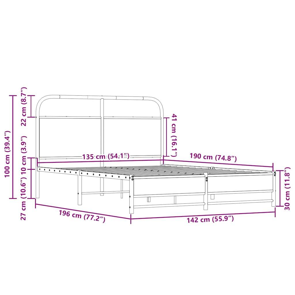 vidaXL Bettgestell ohne Matratze 135x190 cm Sonoma-Eiche Holzwerkstoff