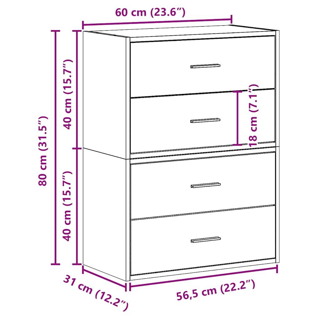 vidaXL Schränke mit 2 Schubladen 2 Stk. Betongrau 60x31x40 cm
