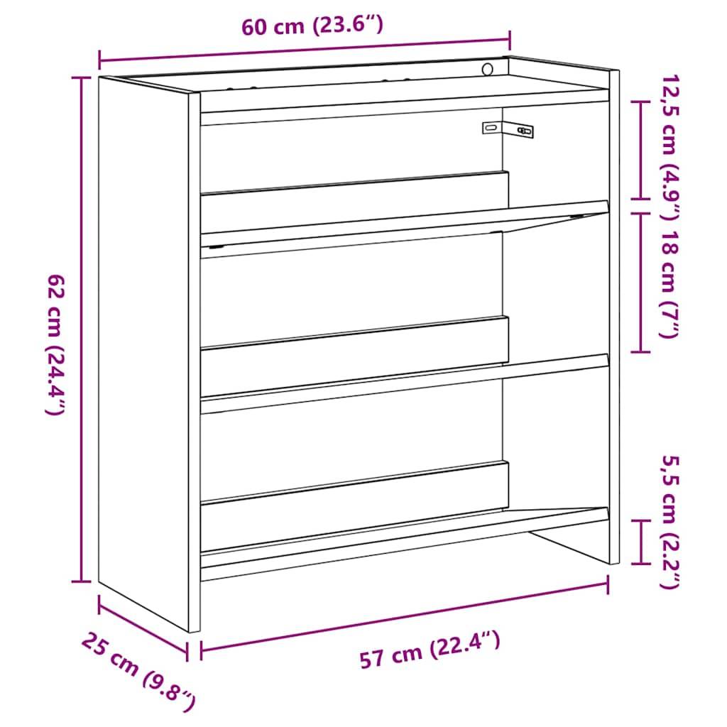 vidaXL Schuhregal Artisan-Eiche 60x25x62 cm Holzwerkstoff