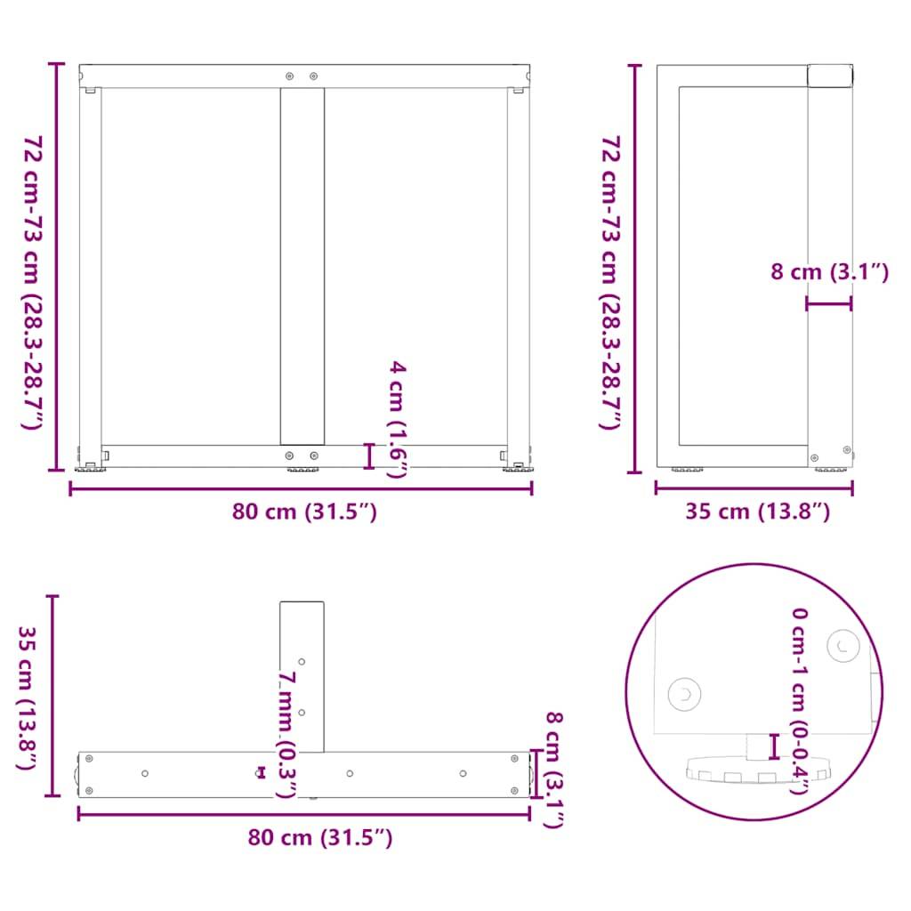 vidaXL Esstischbeine T-Form 2 Stk. Weiß 80x35x(72-73) cm Stahl