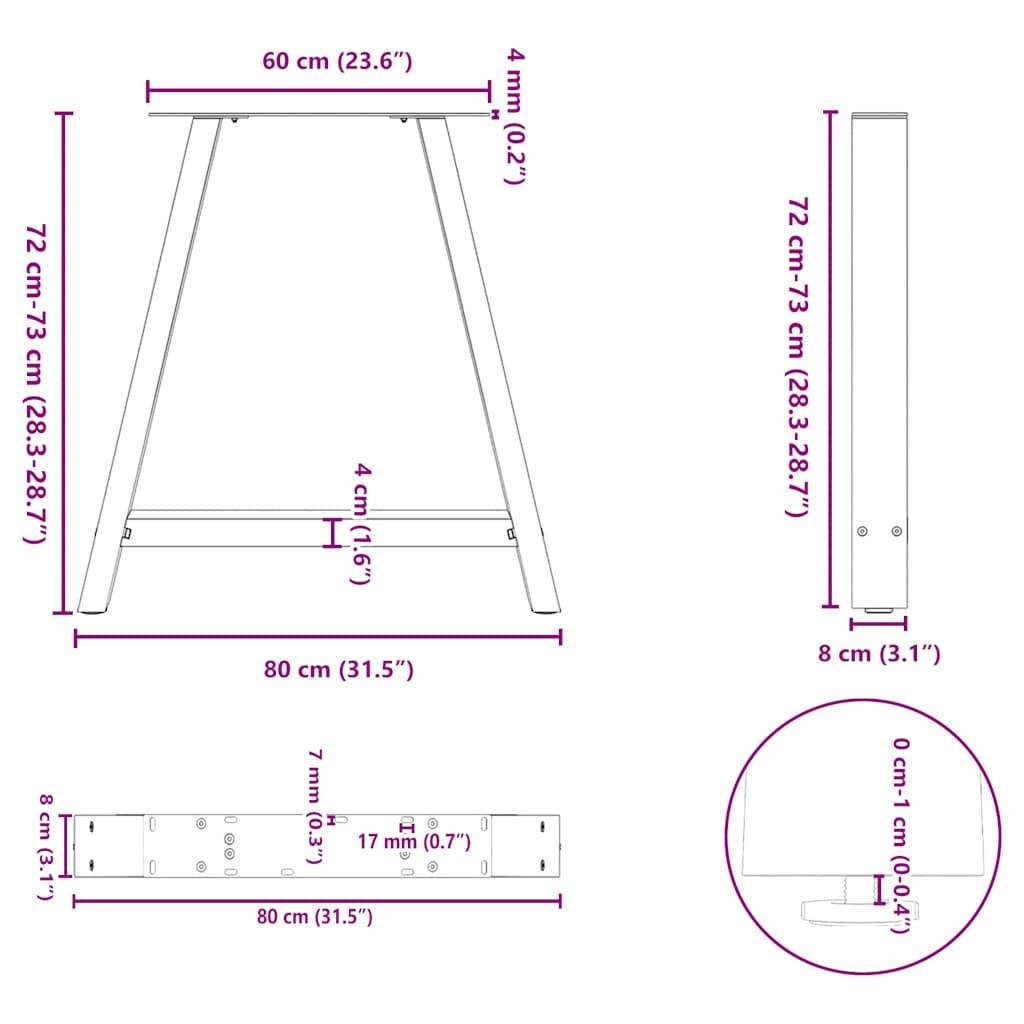 vidaXL Esstischbeine A-Form 2 Stk. Anthrazit 80x(72-73) cm Stahl