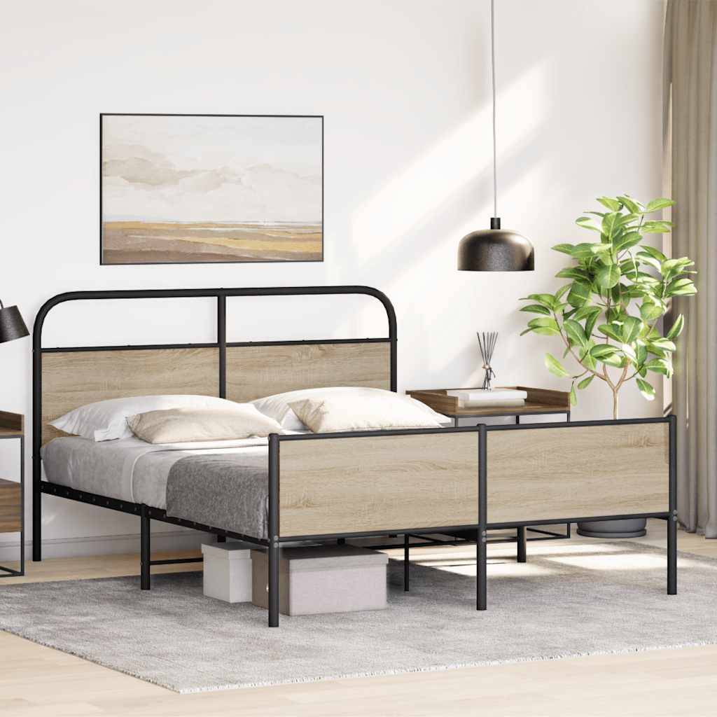 vidaXL Metallbett ohne Matratze Räuchereiche 160x200 cm