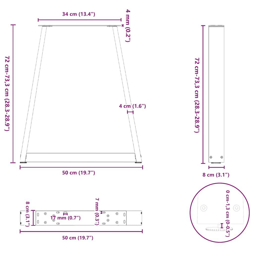 vidaXL Esstischbeine V-Form 2 Stk. Weiß 50x(72-73,3) cm Stahl