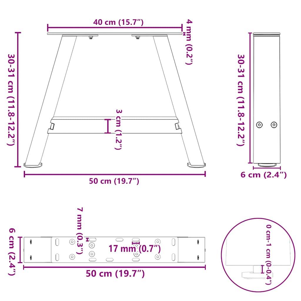 vidaXL Couchtischbeine A-Form 2 Stk. Weiß 50x(30-31) cm Stahl