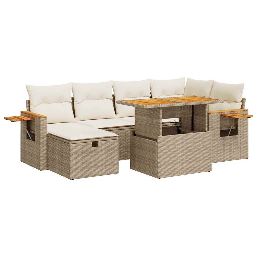 vidaXL 8-tlg. Garten-Sofagarnitur mit Kissen Beige Poly Rattan