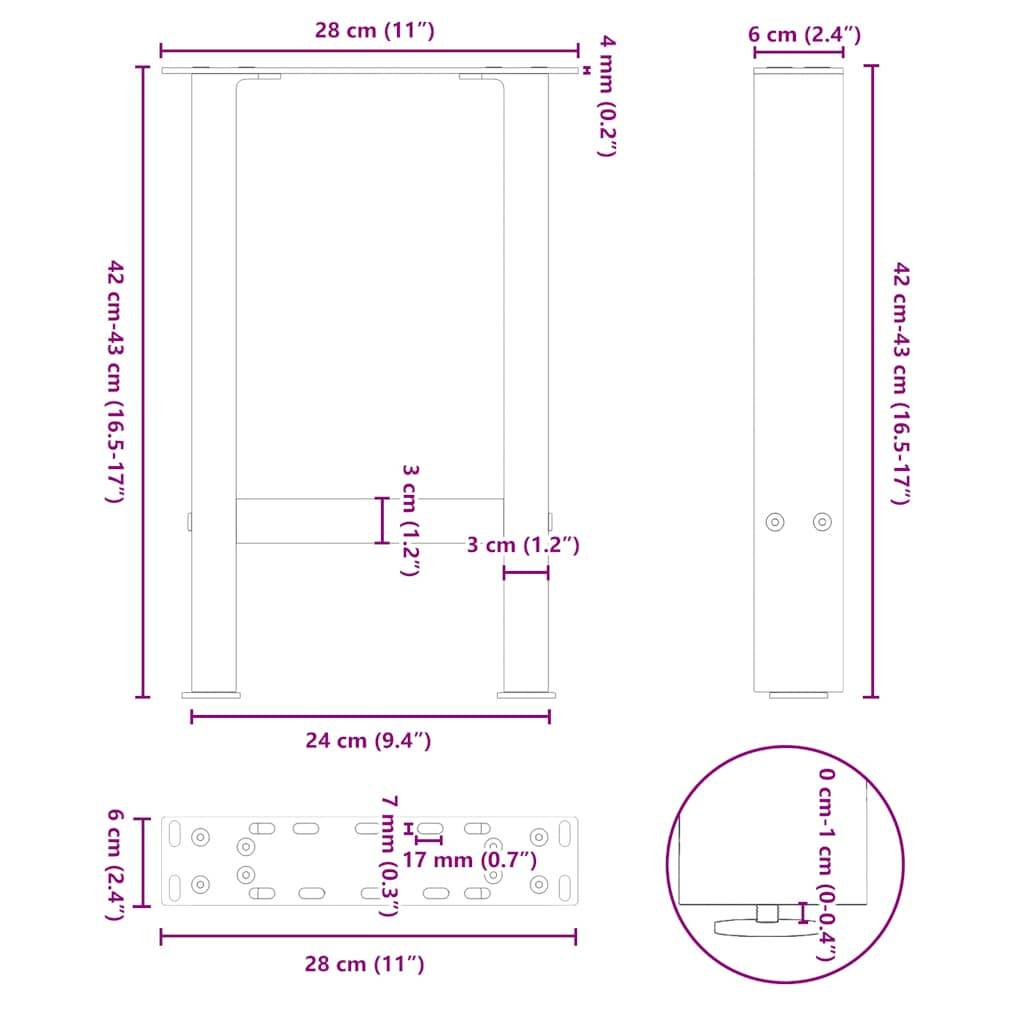 vidaXL Couchtischbeine Weiß 2 Stk. 28x(42-43) cm Stahl