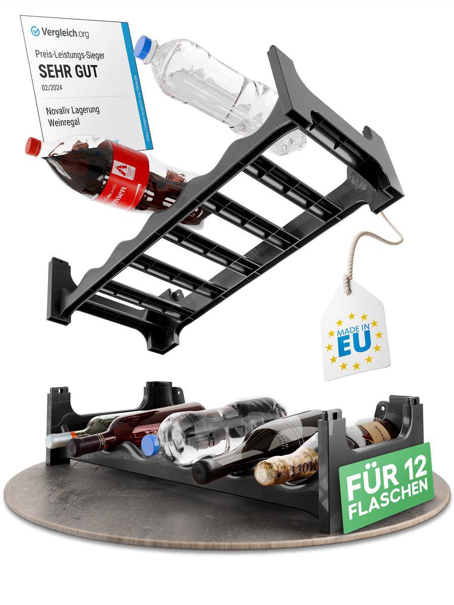 Novaliv Flaschenregal für 12 Flaschen | Weinregal grau | Regal aus stabilem Kunststoff, stapelbar (Anthrazit, 2)