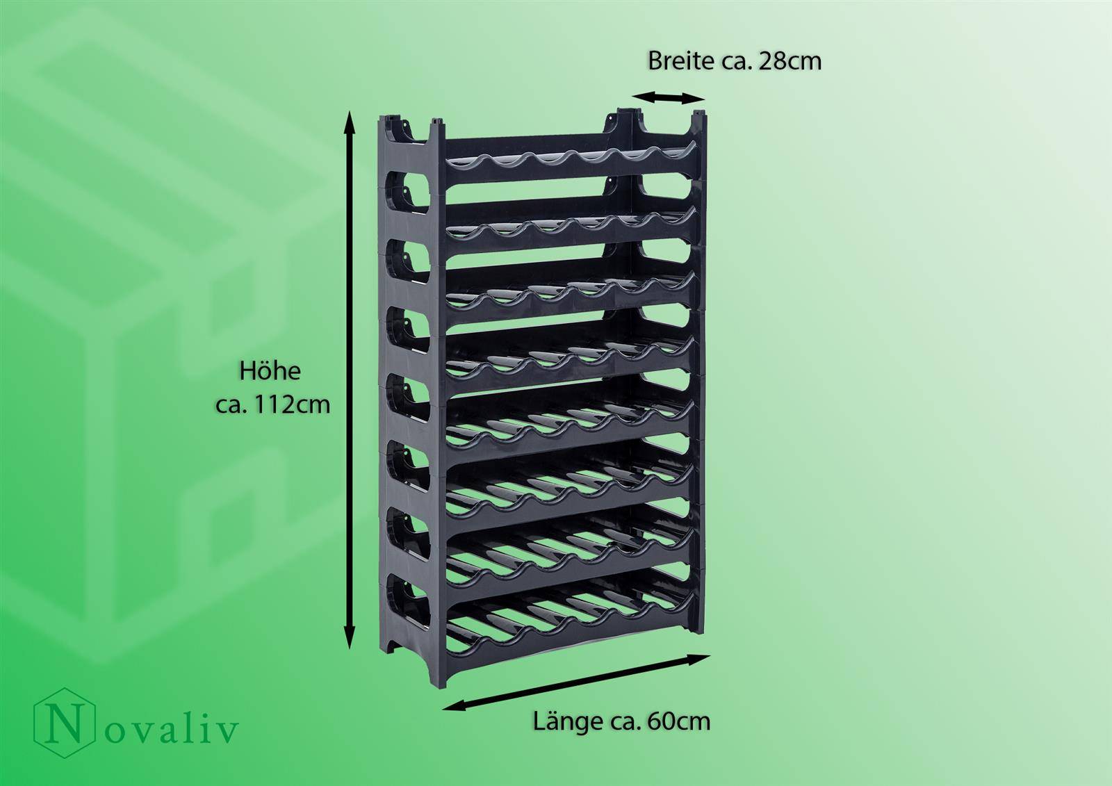 Novaliv Flaschenregal für 48 Flaschen | Weinregal grau | Regal aus stabilem Kunststoff, stapelbar (Anthrazit, 8)