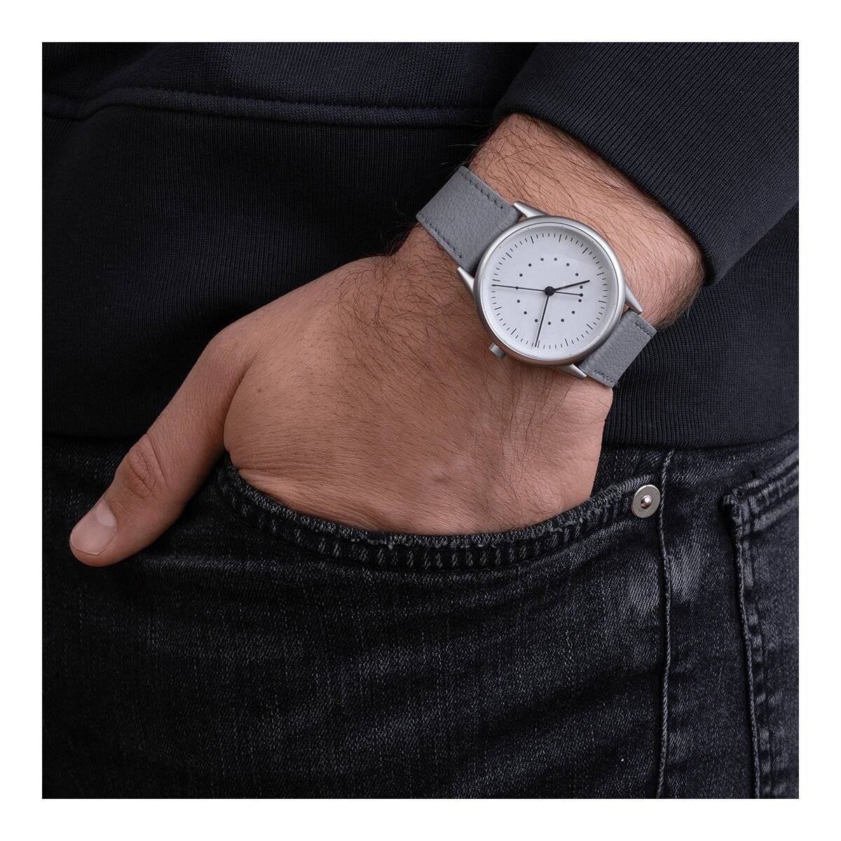 Automatikuhr Analog Automatik Uhren mit Edelstahl Uhrengehäuse Grau