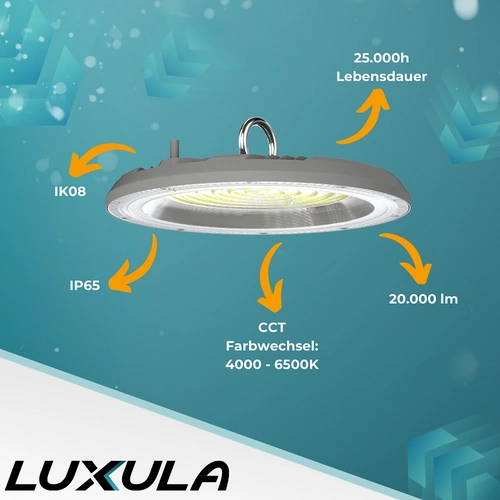 LUXULA LED-Hallenleuchte LX500137, HighBay, UFO, 200W, 20000lm, CCT, IP65 LUXULA LED-Hallenleuchte LX500137, HighBay, UFO, 200W, 20000lm, CCT, IP65