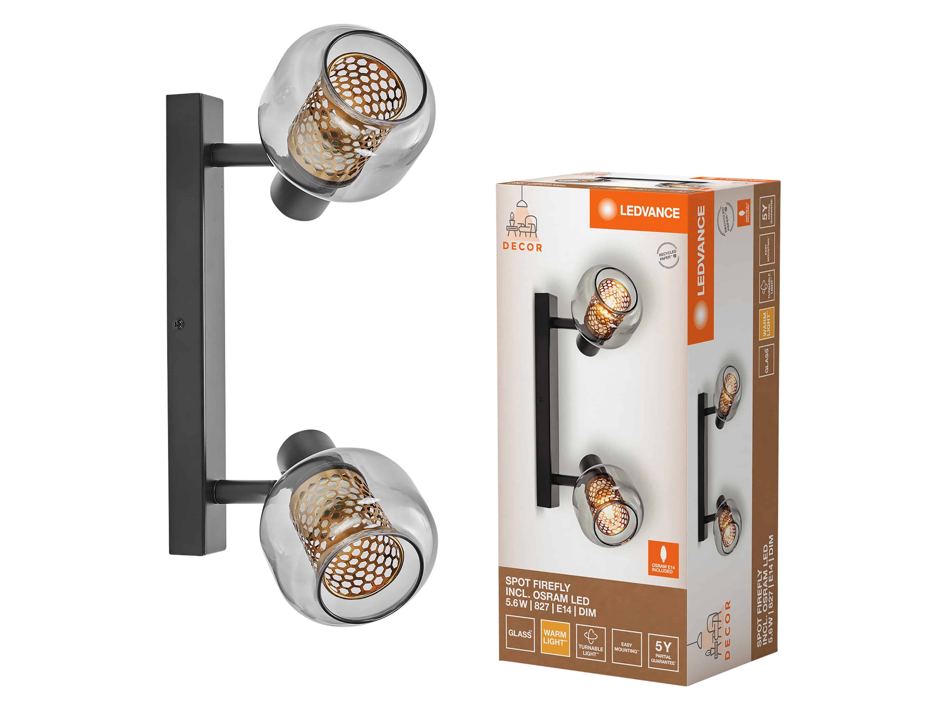 LEDVANCE LED-Deckenleuchte 4058075838031, 2 x E14, 5,6W, 500lm, 2700K, schwarz