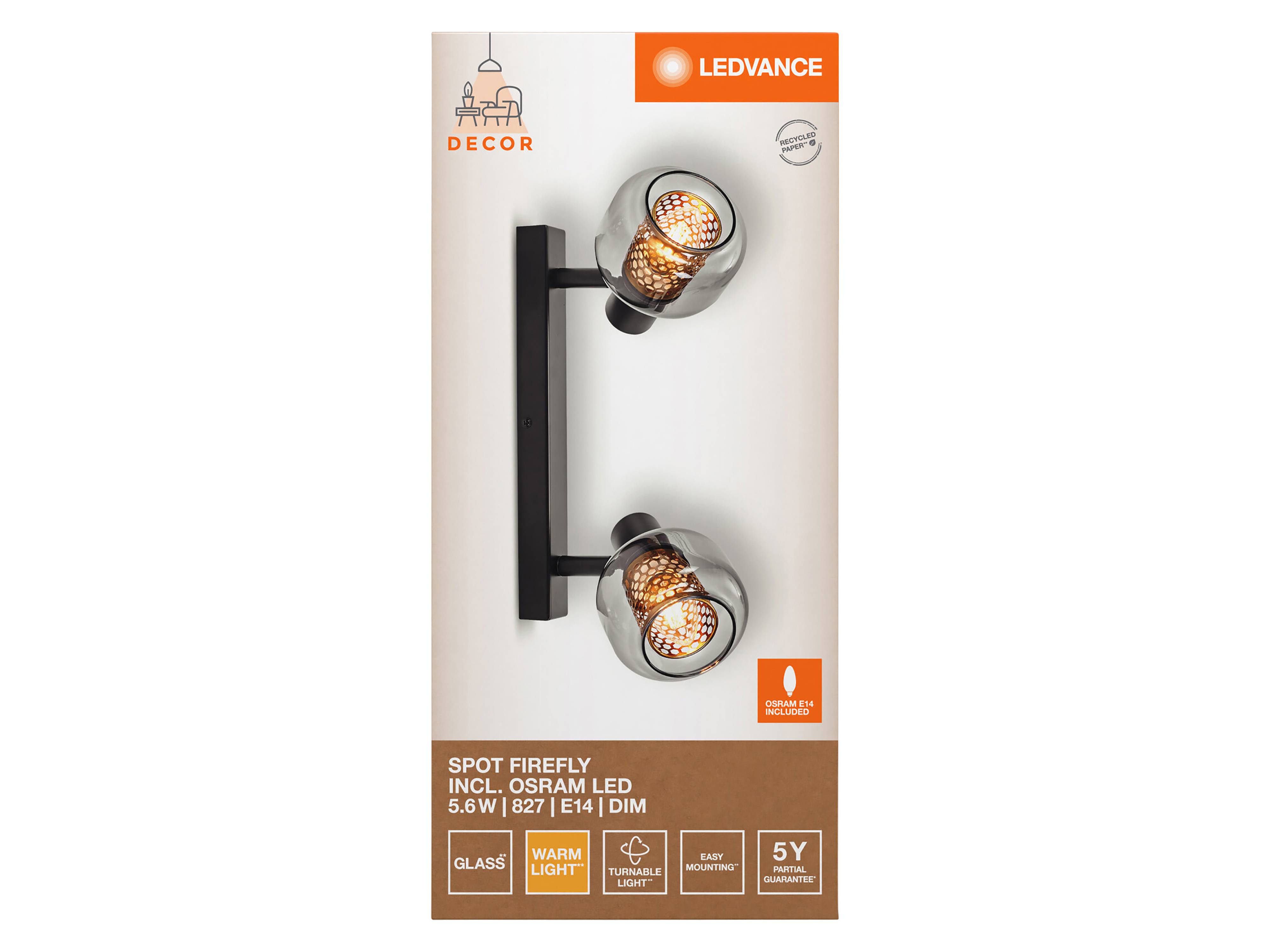 LEDVANCE LED-Deckenleuchte 4058075838031, 2 x E14, 5,6W, 500lm, 2700K, schwarz