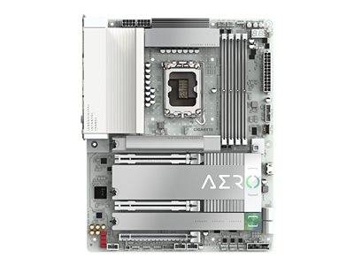 Ein silbernes und graues Computermotherboard mit einem 