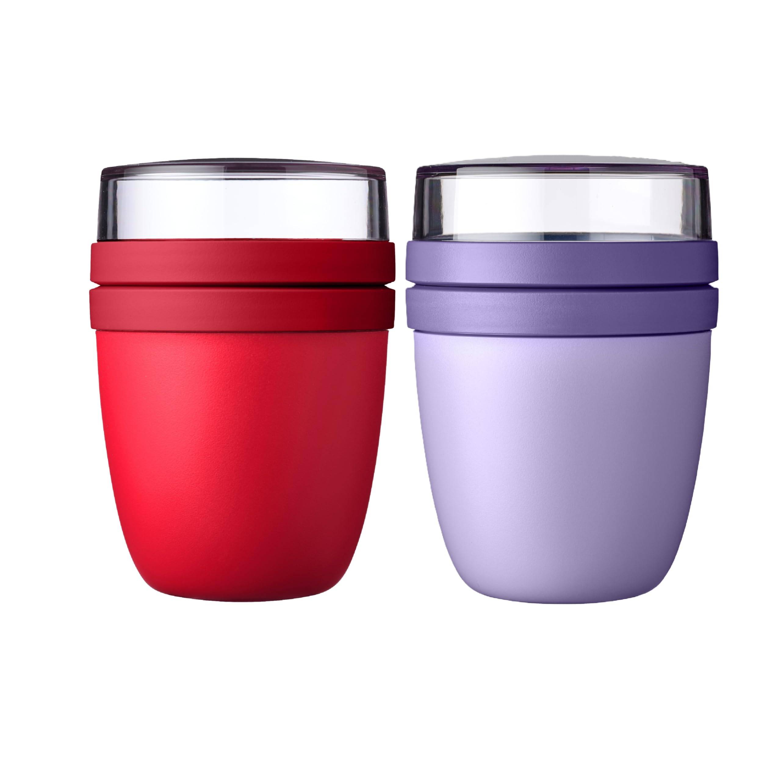 Mepal - Lunchpot Mini Ellipse Mixed - Campus Red + Vivid Lilac – 300 ml praktischer Reisebecher, Joghurtbecher, To go Becher – Geeignet für Tiefk