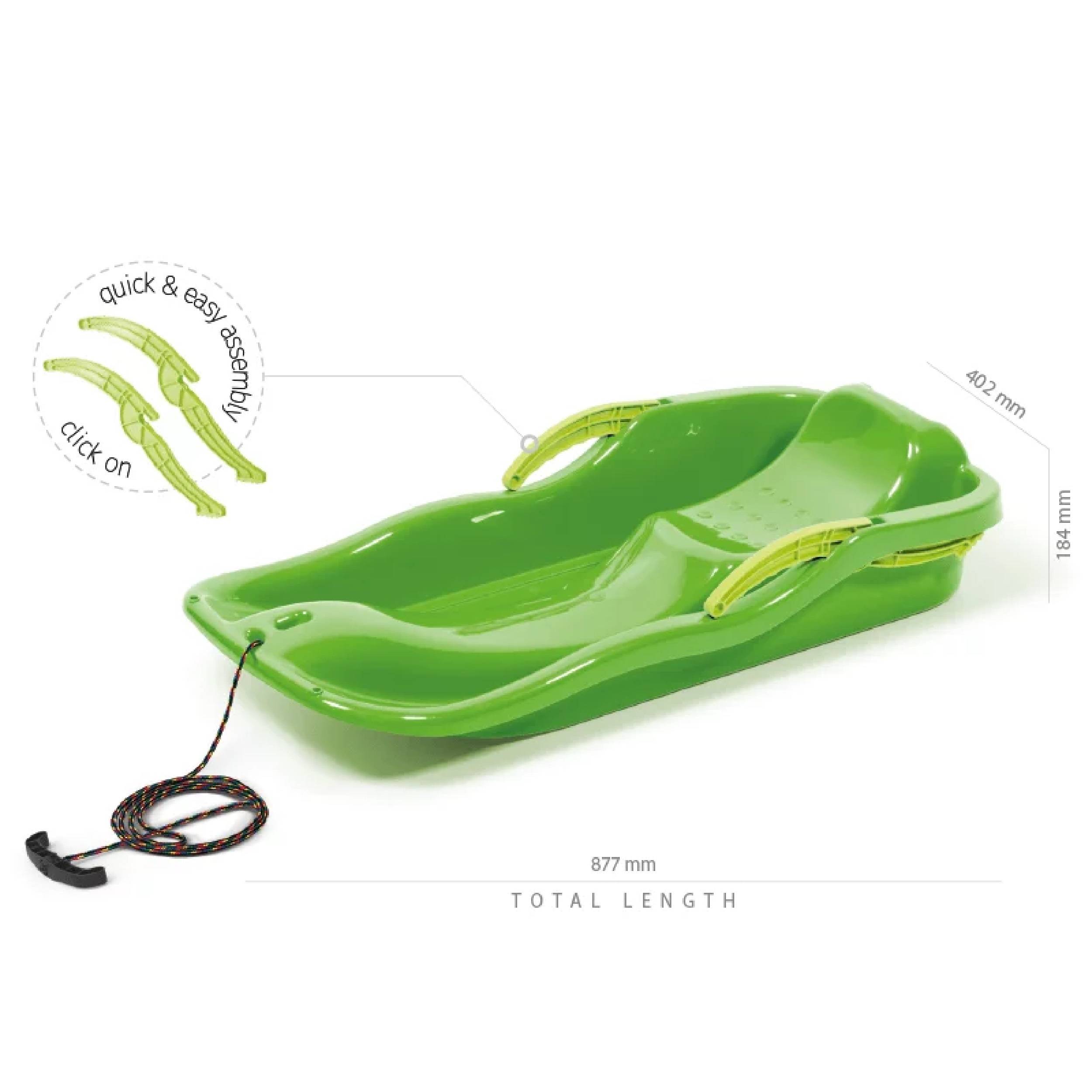 NEUSTANLO | Bobschlitten Race | Grün | hochwertiges Kunststoff | inkl. Zugseil und Bremshebel | ideal auch als Rodel, Bob, Schlitten oder