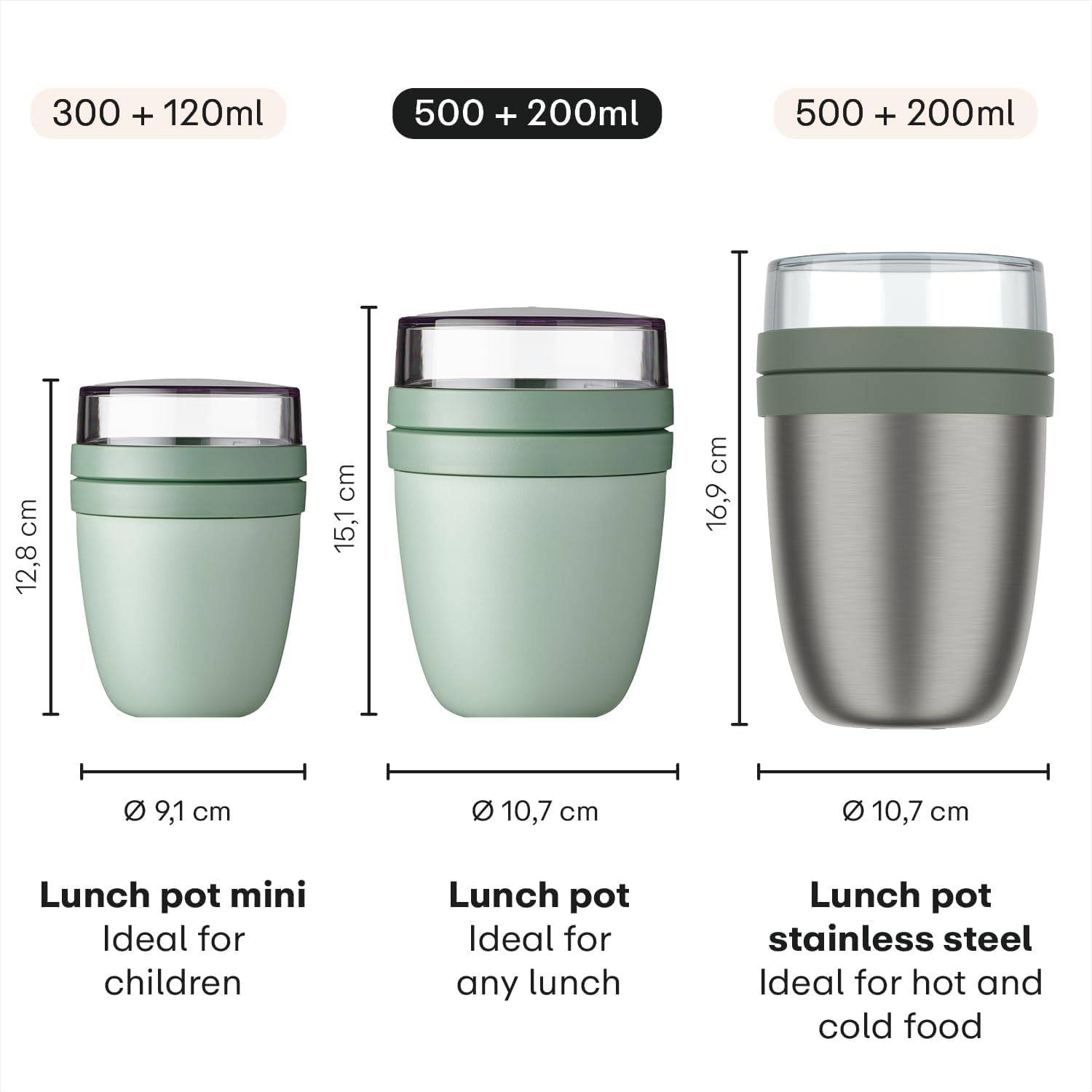 Mepal | Lunchpot Ellipse Mixed Mini | Campus Red + Vivid Green | Müslibecher to go | Unterteilung für Joghurt & Müsli | 300 ml + 120 ml | Geeignet