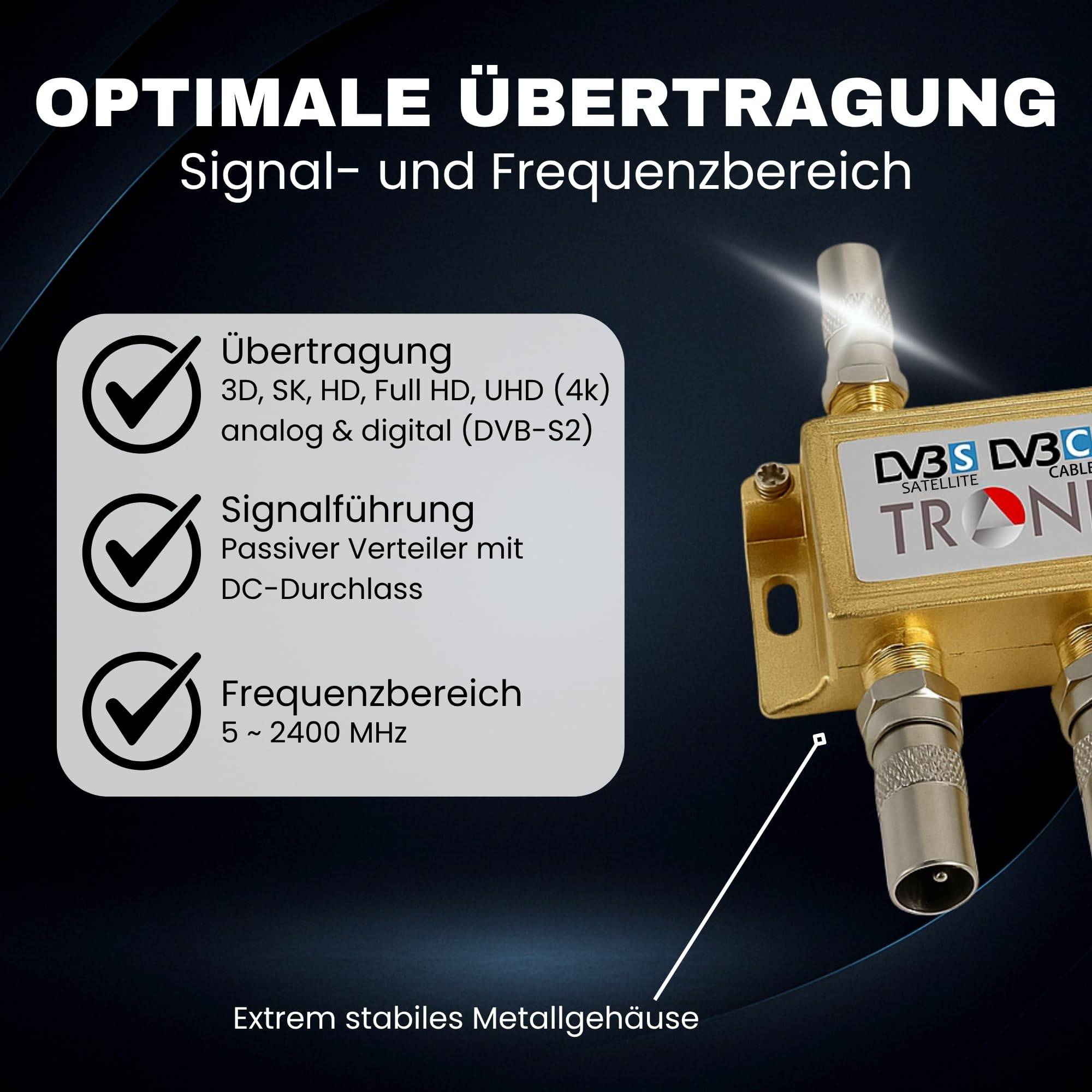 4K CATV SAT SPLITTER Signalverteiler Signalteiler Fernseher Kabelfernsehen zb für Vodafone PYUR Primacom TV Verteiler