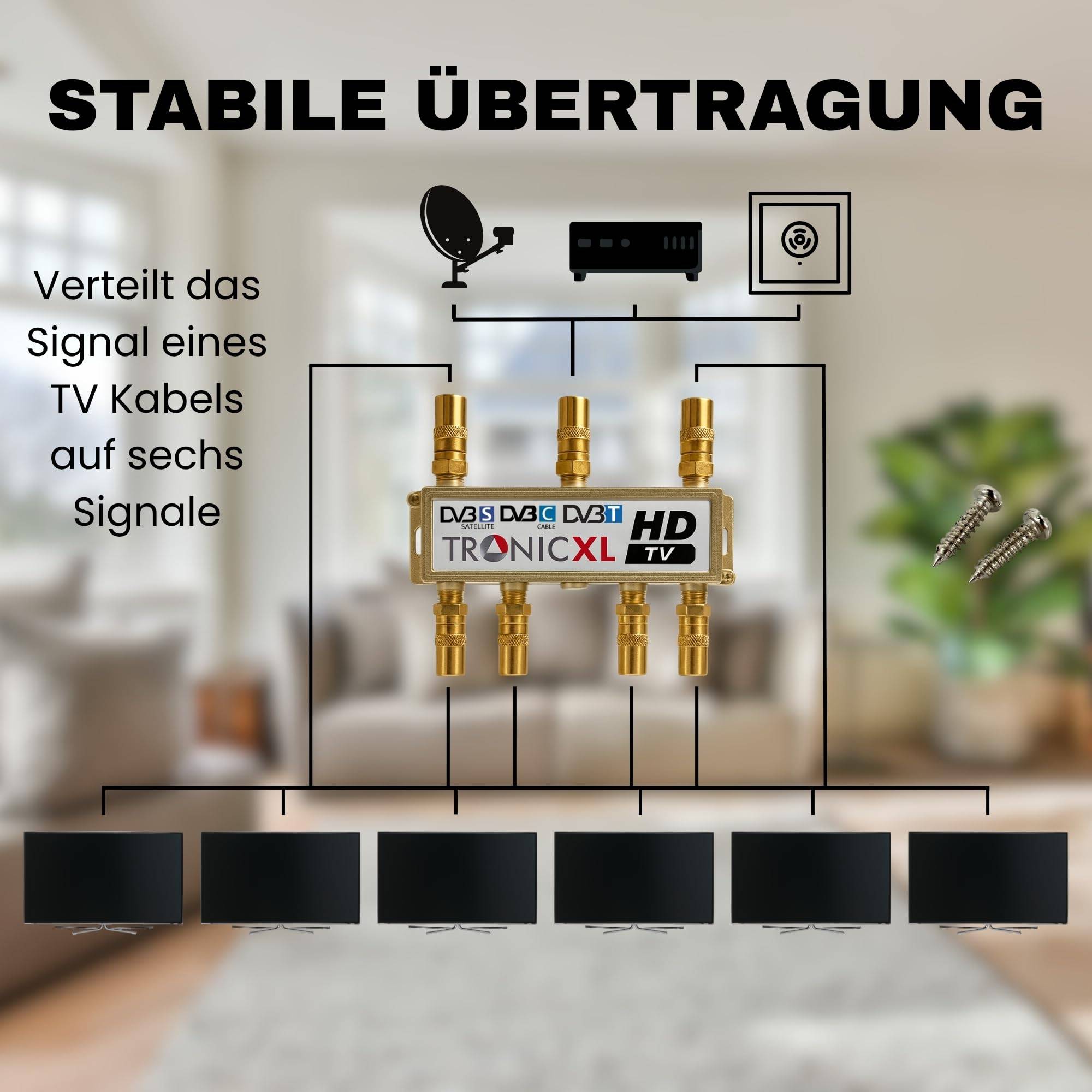 SAT-Splitter Antennenverteiler Signalverteiler 6-fach gold Koax Sat Splitter TV Kabelfernsehen Coax Verteiler