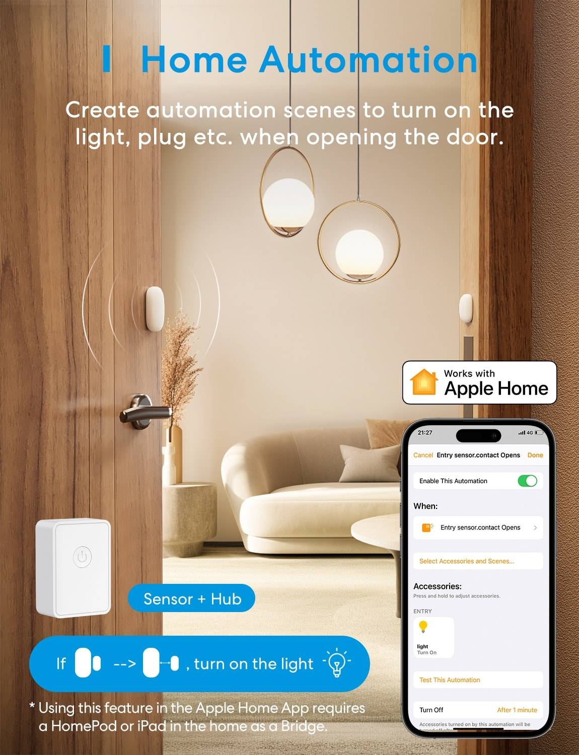 MEROSS Smart Wireless Tür-/Fenstersensor MS200HHK-EU Starter Kit, inkl. Hub