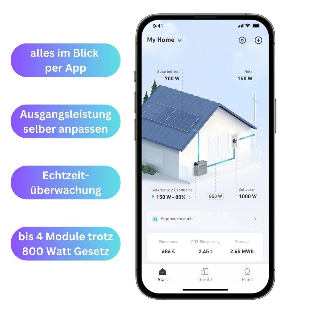 MYVOLTAICS Balkonkraftwerk 880+ Watt mit Speicher Anker SOLIX Solarbank 2 Pro (1,6 kWh), Unterkonstruktion für Dachziegel