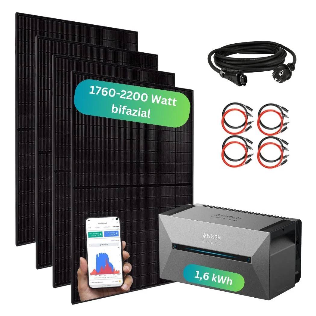 MYVOLTAICS Balkonkraftwerk 1760+ Watt mit Speicher Anker SOLIX Solarbank 2 Pro (1,6 kWh), Unterkonstruktion für Dachziegel