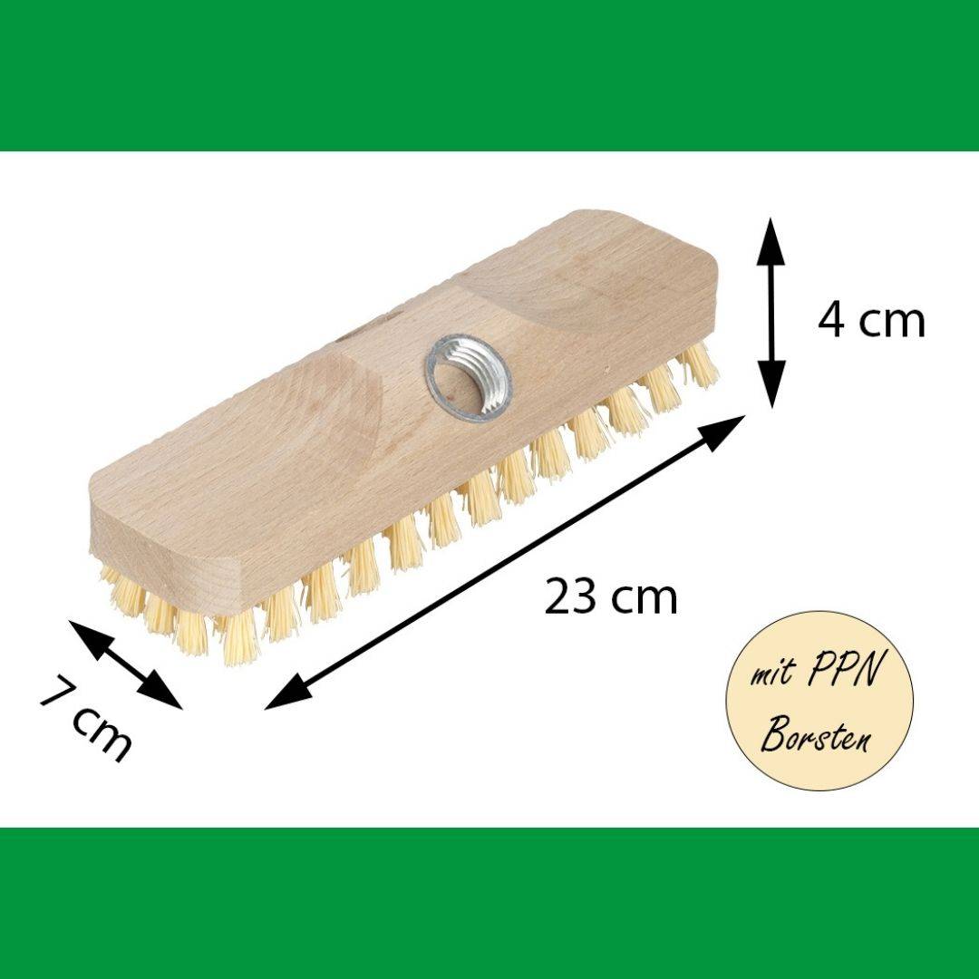Novaliv 2x hOLZ Wischer mit Kunststoff Borsten mit Gewinde und Steckstiel vierteilig - PPN Boden-Bürste Ideal für Reinigung von Balkon Terrasse Gart