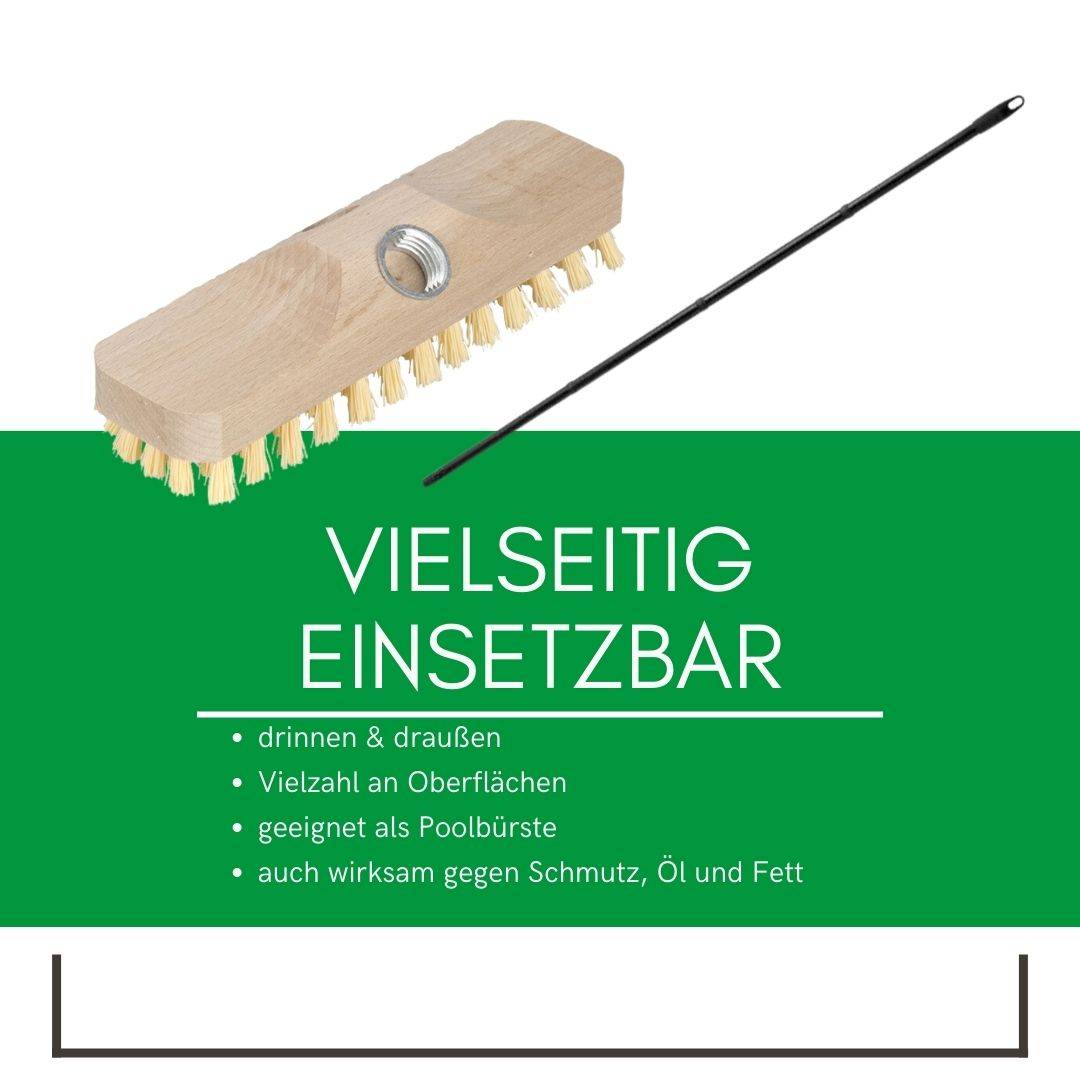 Novaliv 2x hOLZ Wischer mit Kunststoff Borsten mit Gewinde und Steckstiel vierteilig - PPN Boden-Bürste Ideal für Reinigung von Balkon Terrasse Gart
