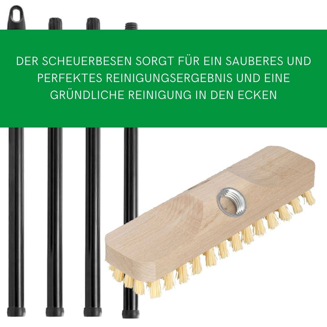 Novaliv 2x hOLZ Wischer mit Kunststoff Borsten mit Gewinde und Steckstiel vierteilig - PPN Boden-Bürste Ideal für Reinigung von Balkon Terrasse Gart