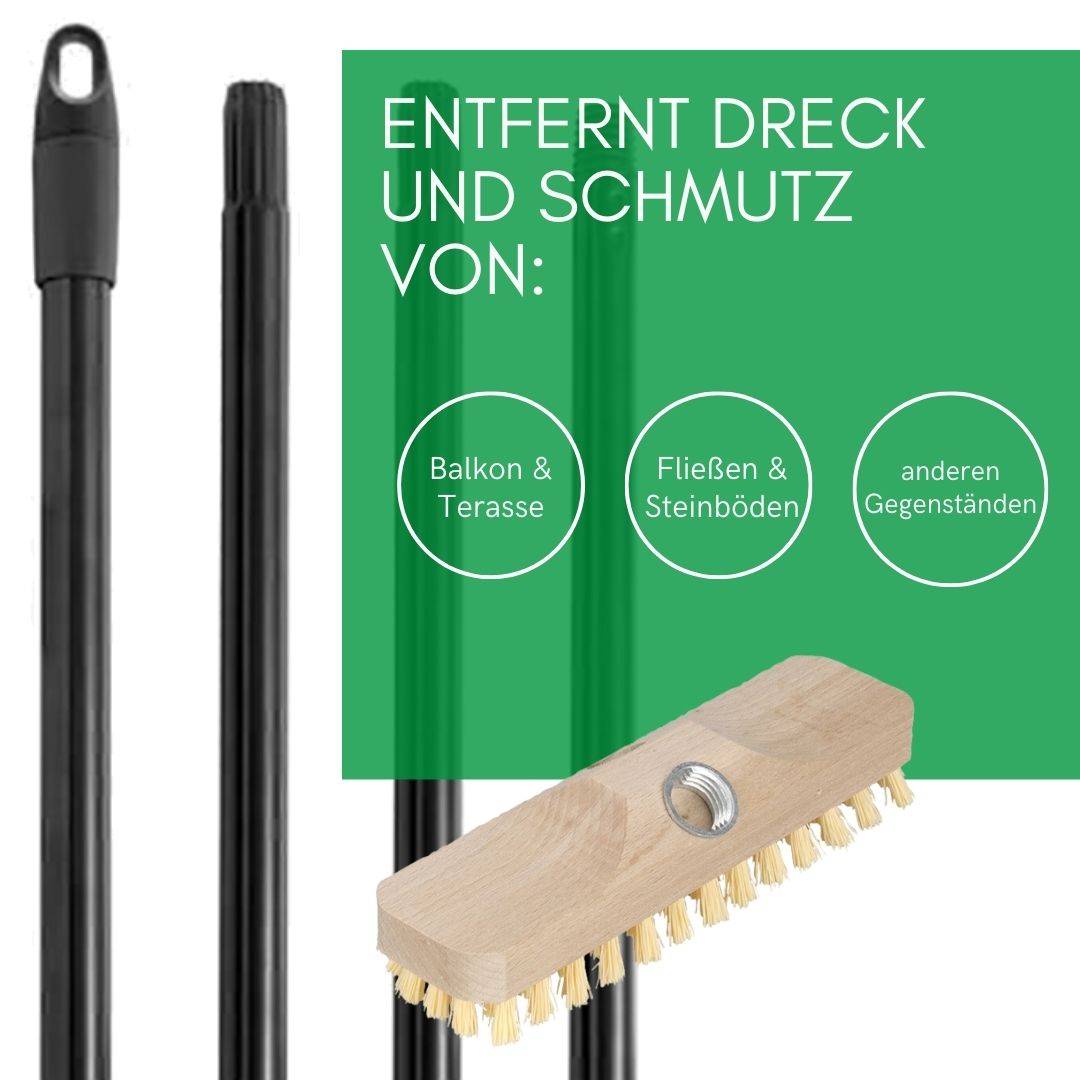 Novaliv 2x hOLZ Wischer mit Kunststoff Borsten mit Gewinde und Steckstiel vierteilig - PPN Boden-Bürste Ideal für Reinigung von Balkon Terrasse Gart