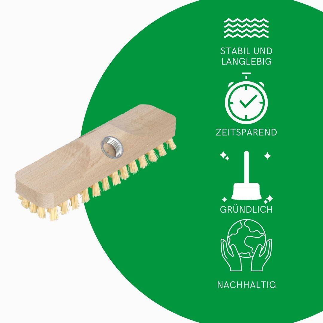 Novaliv 4x Scheuerbürste aus Holz mit PPN Borsten mit praktischen Steckstielen vierteilig - Wischer mit Gewinde robuste Scheuerbürsten Boden-Bürste