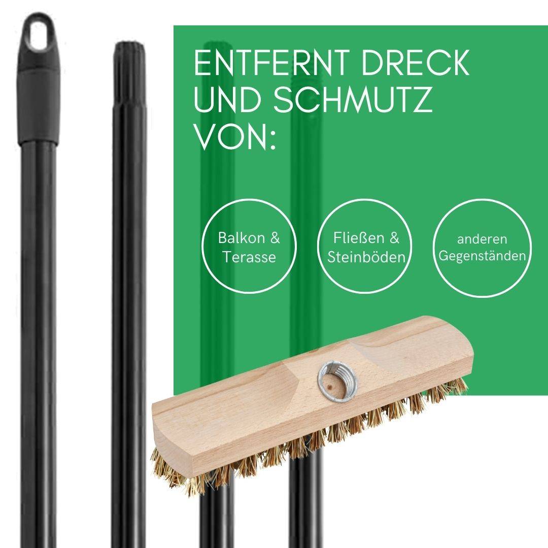 Novaliv 4x Schrubber aus Holz mit Union Borsten und Steckstiel vierteilig - Wischer mit Gewinde Scheuerbürste Boden-Bürste Indoor Outdoor Besen wurz