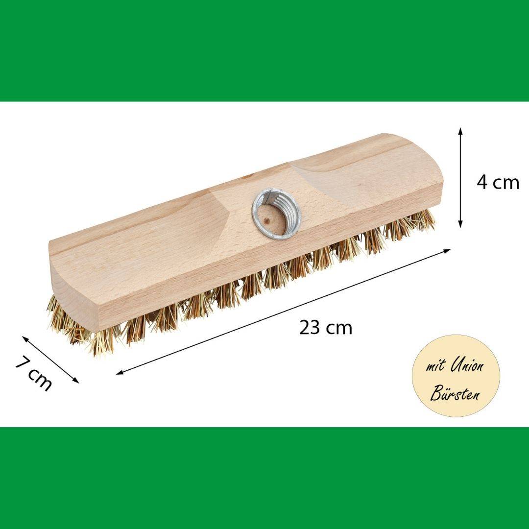 Novaliv 4x Schrubber aus Holz mit Union Borsten und Steckstiel vierteilig - Wischer mit Gewinde Scheuerbürste Boden-Bürste Indoor Outdoor Besen wurz
