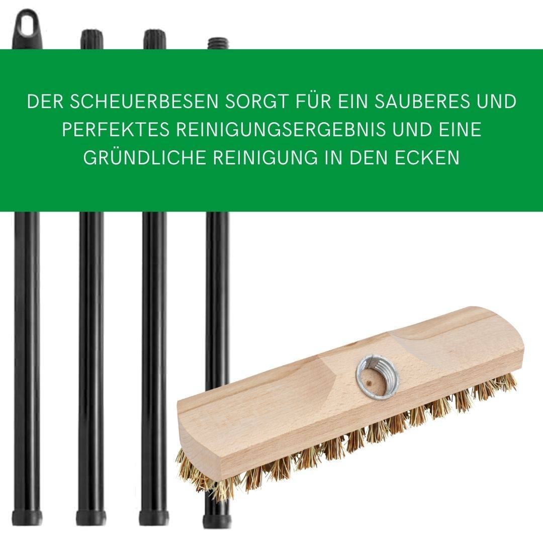 Novaliv 2x Wischer aus stabilem Holz mit Kunststoff-Borsten mit Gewinde und Steckstiel vierteilig - Union Boden-Bürste Ideal Reinigung von Balkon