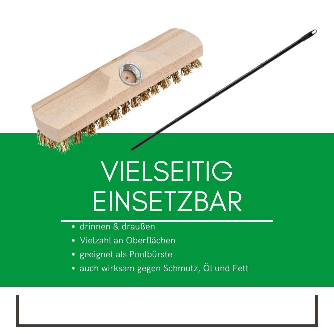 Novaliv 4x Schrubber aus Holz mit Union Borsten und Steckstiel vierteilig - Wischer mit Gewinde Scheuerbürste Boden-Bürste Indoor Outdoor Besen wurz