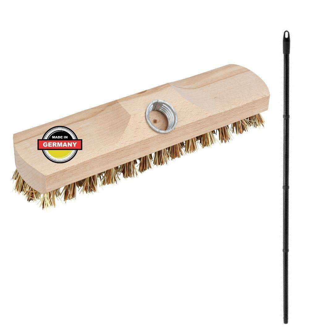 Schrubber aus Holz mit Borsten Wischer mit Gewinde und Steckstiel vierteilig - Scheuerbürste Union Boden-Bürste Ideal Reinigung von Balkon Terrasse