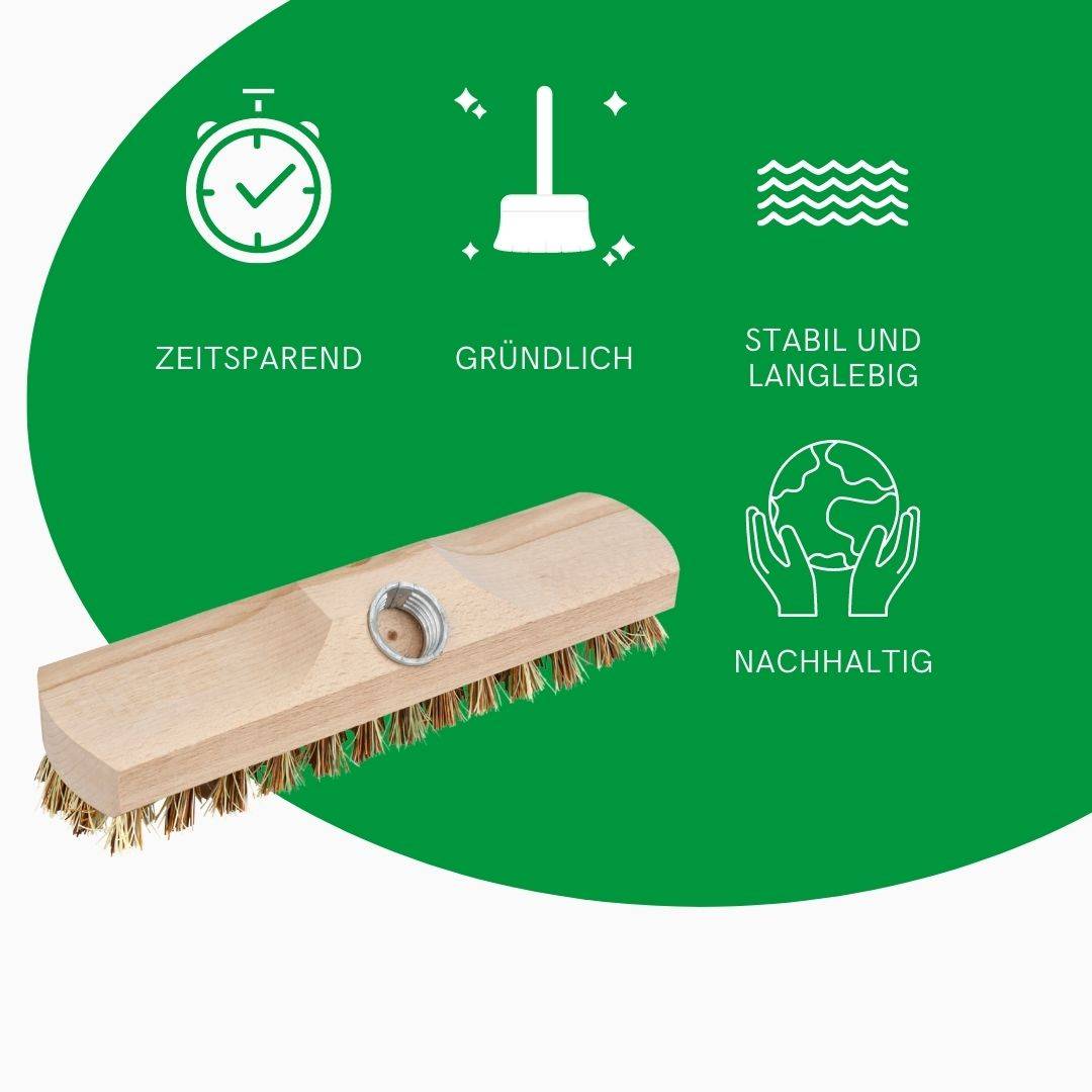 Novaliv 2x Wischer aus stabilem Holz mit Kunststoff-Borsten mit Gewinde und Steckstiel vierteilig - Union Boden-Bürste Ideal Reinigung von Balkon